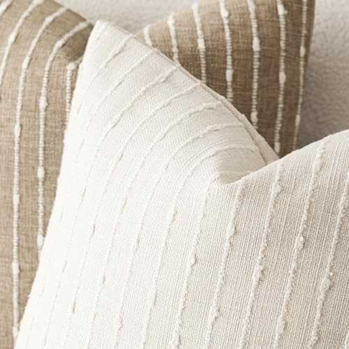 Foindtower Pack of 2 Decorative Jacquard Boucle Throw Pillow Covers Accent Textured Striped Pillowcases Cozy Modern Cushion for Couch Sofa Bedroom Living Room Home Decor 18x18 Inch Cream White - color: Cream White, size: 18" x 18" (Pack of 2)