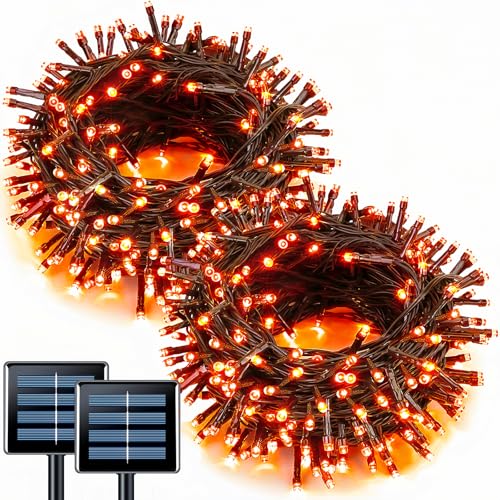 JMEXSUSS 2 Pack Solar String Lights Outdoor Waterproof, Total 66 FT 200 LED Solar Christmas Lights Outdoor, Twinkle Light for Christmas Tree Outside Garden Yard Xmas Decor, Orange - color: Orange, size: 100LED*2