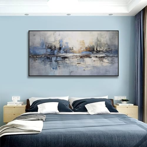 Abstract Wall Art Wall Decor Blue and Gray White Modern Canvas Art Print Abstract Artwork Framed Pictures for Living Room Bedroom Bathroom Office Home Decor Can Be Hung Directly 20"x 40" - color: Blue, size: 40"L x 20"W