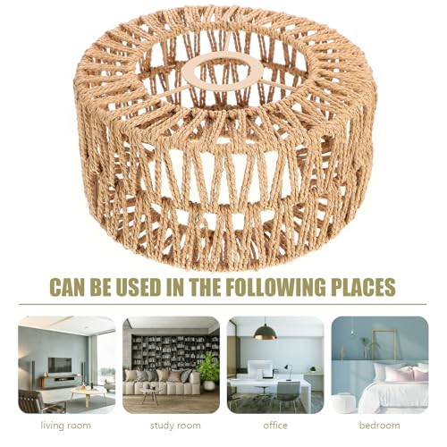 Ciieeo Straw Rope Woven Lampshade Rustic Pendant Ceiling Light Cover Small 8.66X8.66X3.93In Lightweight Replacement for Cozy Indoor Lighting