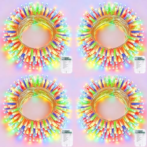 Pooqla 4 Pack String Lights Battery Operated, Total 66.6ft 200 LED Fairy Lights Indoor Outdoor Decorations, 8 Modes Colorful Battery Christmas Lights for Bedroom Classroom Porch Party Yard Decor - color: Colorful, size: 50 LED x4