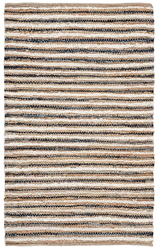 SAFAVIEH Cape Cod Collection Accent Rug - 3' x 5', Natural & Navy, Handmade, Braided Design, Ideal for The Living Room, Bedroom, Dining Room (CAP151N-3) - color: Natural/Navy, size: 3' x 5' (Rectangular)
