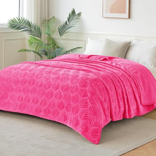 Exclusivo Mezcla Twin Size Fleece Blanket for Bed, Super Soft and Cozy Blankets All Season Use, Leaves Pattern, Plush Fuzzy Lightweight, Hot Pink, 60x80 Inch - color: Hot Pink, size: Twin(60"x80")