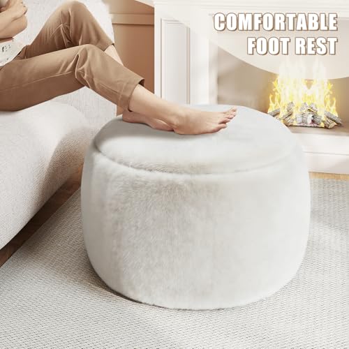Gericco Round Pouf Ottoman Foot Rest, 29 X 18Inch Floor Poufs Footstool, A Round Modern Foam Filled Foot Stool for Living Room, Home, Nursery, Dorm (White, 29Inch) - color: White, size: 29.9"D x 29.9"W x 17.7"H