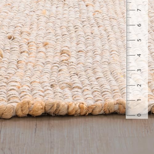 HOMEMONDE Jute Cotton Area Rug Hand Woven 8' x 10' ft - Rectangle Natural Fiber Farmhouse Style - Rustic Boho Décor Braided Rug for Entryway, Bedroom, Living Room, Hallway - color: Natural Jute, size: 8' x 10' (Rectangular)