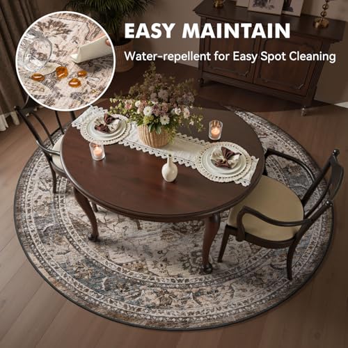 Engiw 6 ft Round Rugs for Living Room Bedroom Rug Circle Area Rug for Dining Room Table Throw Neutral Vintage Circular Rugs Washable Soft Comfortable Brown - color: Brown Multi, size: 6' (Round)