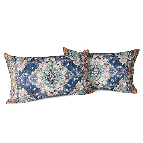 Snycler Boho Throw Pillow Covers 12x20 inch Set of 2 Boho Rug Carpet Double Sided Pattern Cotton Soft Pillow Case Cushion Cover Pillowcase for Couch Sofa Bed Decorative (Blue) - color: Boho-1, size: 20" x 12" (Pack of 2)