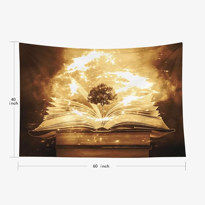 EMMTEEY Vintage Book Wall Tapestry for Bedroom 60X40 Inch - Knowledge Tree Wall Art Dark Academia Witchy Backdrop for Study Room Office