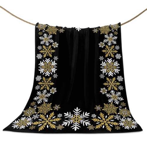 Gold White Snowflakes Chriatmas Throw Blankets, Winter Xmas Holiday Soft Fleece Blanket Decorative for Home Sofa Couch Chair Living Bedroom,40x50 Inches, Black - color: Christmas-hzf05875, size: 40x50 Inch