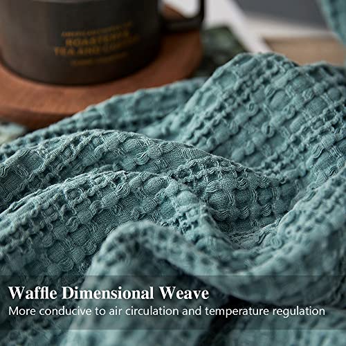 Simple&Opulence 100% Cotton Throw Blanket for Couch, Bed, Waffle Weave Cable Knit Blanket with Tassels, Soft Lightweight Pre-Washed Breathable Cozy Blanket Farmhouse Decoration for All-Season (Green) - color: Dark Green