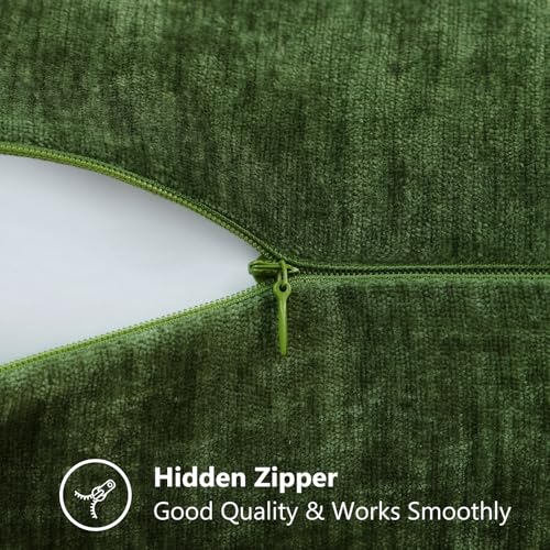 decorUhome Chenille Moss Green Throw Pillow Covers 24x24 Inch Set of 2, Decorative Soft Couch Pillow Covers Solid Dyed Accent Farmhouse Neutral Square Pillow Cases for Sofa - color: Moss Green, size: 24" x 24" (Pack of 2)