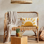 2 Pcs Sun Tufted Lumbar Pillow Cover 12x20 Inch Boho Velvet & Canvas Throw Pillow with Tassels, Yellow Cream Decorative Accent Pillows for Bed, Couch, Living Room & Farmhouse Decor - style: Small Sun