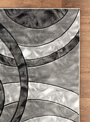 GLORY RUGS Area Rug 2x3 Grey Black Door Mat Modern Circles Soft Contemporary Floor Carpet Fluffy Texture for Indoor Living Dining Room and Bedroom Area - color: Grey Black, size: 2' x 3' (Rectangular)