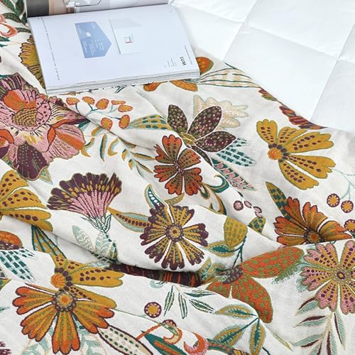 Bailix Boho Throw Blanket for Couch Sofa Bed, 100% Cotton Woven Quilt with Tassel 60”x80”, Super Soft Muslin Blanket with Floral Printed, Decorative Reversible Bed Blanket/Cover for All Seasons - color: I - Boho Floral, size: Twin-60" X 80"