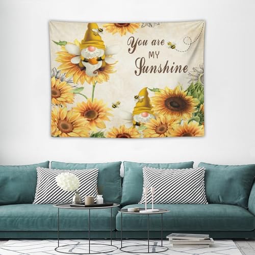 Sunflower Tapestry,Farmhouse Floral and Butterfly Bee Gnomes Tapestry for Bedroom,Nature Landscape Tapestry Wall Hanging for Living Room Dorm Home Decor,40"x30" - color: Sunflower-2, size: W40xL30in