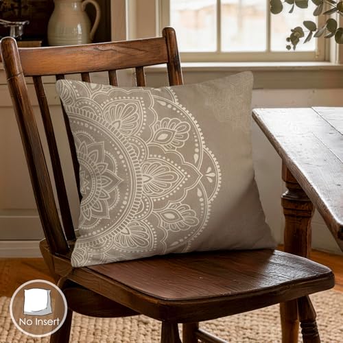 OBSEDE Taupe Boho Mandala Decorative Throw Pillow Covers 18x18 Set of 4 Faux Linen Cushion Cases Single-Sided Print Earth Tone Accent Pillows for Living Room Couch - color: Taupe Boho Mandala
