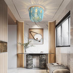 Bohemian Lighting Bohemian Chandelier Handmade Beaded Chandelier Bohemian Ceiling Beaded Lighting 3 Shallow Wood Beads Chandelier Nursery Bedroom Chandelier (Blue) - color: Blue
