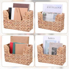 WLLHYF Woven Hanging Magazine Holder Water Hyacinth Storage Basket Wall Mounted Wicker Organizer Boho Modern Farmhouse Book Rack with Handle File Newspaper Mail Holder for Home Office