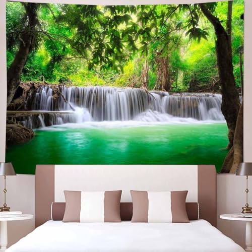 FENDROM Waterfall Majestic Beautiful Landscape Tapestry Nature River Mountain Wall Hanging Jungle Nature Green Forest Wall Art for Bedroom Living Room Dorm - color: River, size: 59"L x 51"W