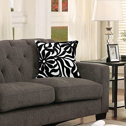 Alysheer Farmhouse Floral Leaves Embroidered Decorative Throw Pillow Cover 18x18 inches, Boho Tufted Flowers Embroidery Pattern Chic Cotton Cushion Case for Couch Bed Sofa Living Room(Black) - color: Black Floral, size: 18" x 18" (Pack of 1)