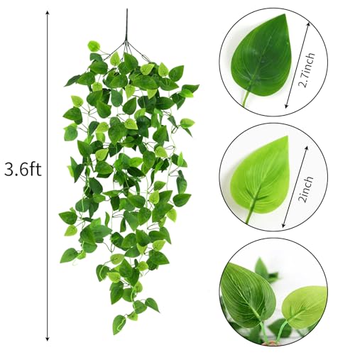 CEWOR 2pcs Fake Hanging Plants for Room Decor, 3.6ft Artificial Ivy Pothos Vine for Wall Living Room Patio Indoor Outdoor Home Shelf Office Decor (No Baskets)