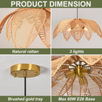 3-Light Rattan Boho Chandelier for Dining Room,24" Hand Woven Wicker Coastal Hanging Pendant Light for Kitchen Island Bedroom Living Room - size: 23.6″Flower