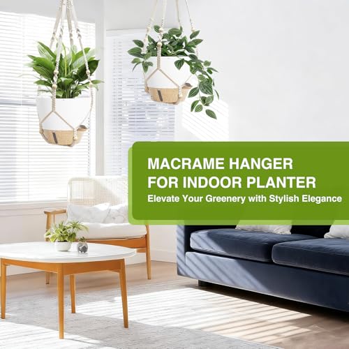 LEWESU Set of 2 Hanging Planters for Indoor Plants with Self Watering Includes Hanging Pots and 2 Types Plant Hangers, Outdoor Hanging Baskets Holder for Home Garden, 10 Inch Oyster White - color: Oyster White