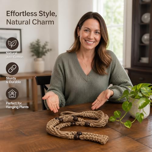 Macrame Plant Hanger 23", Set of 2 No Tassel Hanging Plant Holder Indoor, Sturdy Flower Pot Holder with Hooks - Brown (Pot NOT Included) - color: Brown, size: 23"-2pcs