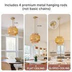 MODIVO 3-Light E12 Boho Rattan Chandelier, 12.6 Inch Hand Woven Farmhouse Pendant Light for Kitchen Island, Dining Room, Bedroom, Rustic Hanging Lamp, Living Room, Entryway, Foyer