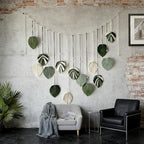 M MANUAL Macrame Leaves Wall Hanging 47.3x29.5Inch Large Chic Feather Boho Macrame Wall Decor Leaf Hanging Photo Display Handmade Woven Wall Art 16pcs Leaf Tapestry - Green - size: Green - 47.3*29.5in