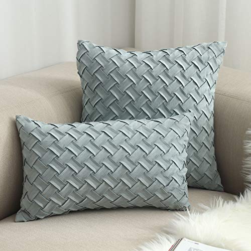 vctops Boho Basket Weave Pattern Decorative Throw Pillow Cover Super Soft Suede Solid Square Accent Cushion Case for Couch Sofa Car (Grey Green,18"x18") - color: Grey Green, size: 18" x 18" (Pack of 1)