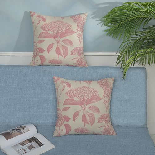 Pink Pillow Covers 16x16 Inch 2 Pcs Boho Vintage Floral Decor Throw Pillows Hydrangea Flower Seasonal Outdoor Farmhouse Neutral Accent Decoration Pillowcase Linen Cushion Cover for Sofa - color: Boho Pink Hydrangea, size: 16" x 16" (Pack of 2)