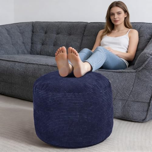 Round Pouf Ottoman Foot Rest with Foam Chunk Filling, Corduroy Ottomans for Living Room Floor Poufs (26"x18",Navy Blue) - color: A-navy, size: 26"D x 26"W x 18"H