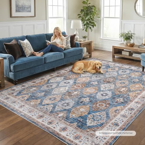 HOOBRO Washable Rug 8 x 10 Area Rugs for Living Room, Non-Slip Stain Resistant Rug, Low Pile Soft Rug Indoor Large Carpets Pet Friendly Mat, for Bedroom Kitchen Dining Room, Light Blue BU05AR01 - color: Light Blue, size: 8' x 10' (Rectangular)