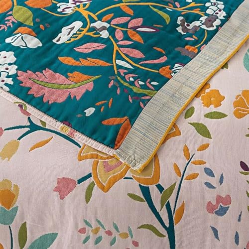 Boho Throw Blanket for Bed 100% Cotton Bohemian Blankets Ultra Soft Woven Muslin Decorative Blankets All Seasons Vintage Quilt Knitted Blanket for Sofa Chair(Yellow, 80"x90") - color: P-1--yellow, size: 80"x90"