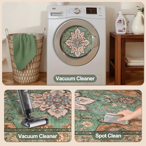 Tangsoo 2x3 Rugs for Entryway, Washable Vintage Non Slip Small Area Rug, Indoor Front Door Rug, Print Door Mat Small Carpet, Soft Low Pile Rugs for Entrance Kitchen Bedroom Home Decor - color: Tan/Green, size: 2' X 3' (Rectangular)