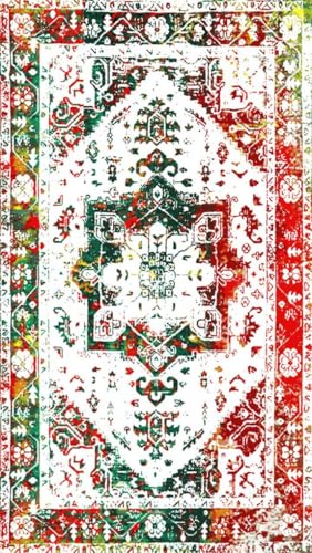 Red Green Vintage Distressed Traditional Floral Area Rugs for Living Room Bedroom Antique Pattern Machine Washable Soft Rug under Diningroom Table Retro Accent Home Office Dorm Indoor Rug 2x3 - color: I, size: 2x3