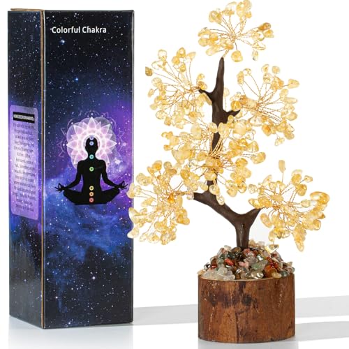 MAIBAOTA Yellow Office Home Decor for Positive Energy Yellow Tree Citrine Crystals Tree of LifeFeng Shui Decor Money Bonsai Trees for Meditation - color: Yellow