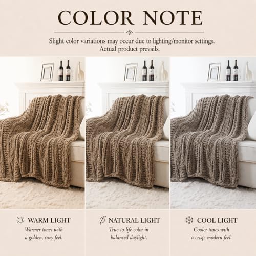 Battilo Chunky Knit Throw Blanket for Couch, Hand Made Chenille Throw Blanket, Super Soft Warm Cozy Taupe Blanket for Bed, Sofa, Living Room, 50"x60" - color: Taupe