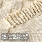 Boho Bathroom Rugs with Tassels Beige Checkered Runners for Hallways Cotton Tufted Rug Mat 2'x6' - color: Checkered Cream, size: Runner(2'x6')