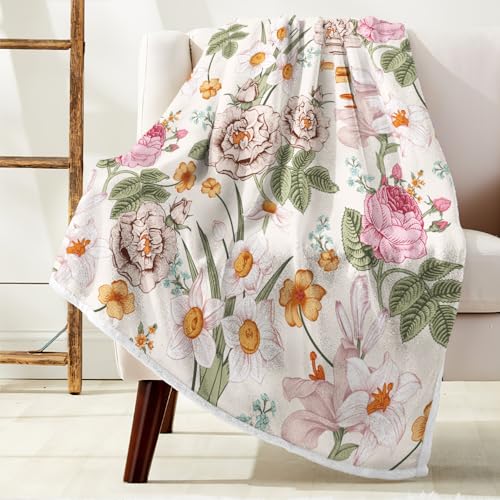 Botanical Floral Blankets Pink Floral Throw Blanket, Soft, Flannel, Warm, Spring Watercolor Floral Throw Blankets, Boho Flowers Aesthetic Bed Throws for Couch Bedroom Living Room 60X70 Inch - color: Pink-1, size: 60 X 70