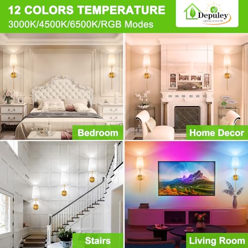 Depuley Battery Operated Wall Sconce: 27" Set of 2 Wireless Wall Lights with Remote for Bedroom - Rechargeable 15 Colors Gold Wall Lamp for Living Room Hallway Decor - color: Gold, size: 27 Inch Set of 2