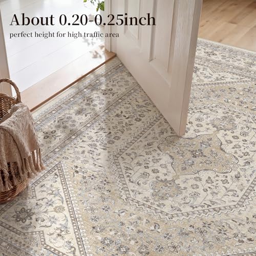 3x20 Runner Rug for Hallway Washable: Non Slip Kitchen Rugs with Rubber Backing Soft Waterproof Mats Stain Resistant Indoor Vintage Carpet Runner for Bedroom Bathroom Laundry Entryway Beige/Gray - color: Beige/Gray, size: 3' x 20' (Rectangular)