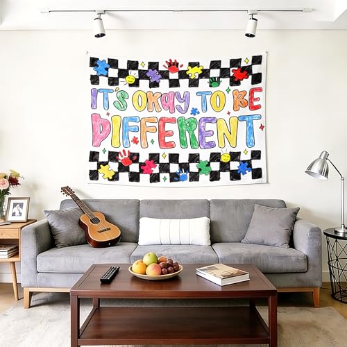 gsgfdshf It's Okay to Be Different Inspirational Wall Tapestry, Autism Awareness Positive Affirmations Tapestry Wall Hanging for Therapy Office Classroom Playroom Decor, 50x60 Inch - color: Landscape Text-Tapestry-E