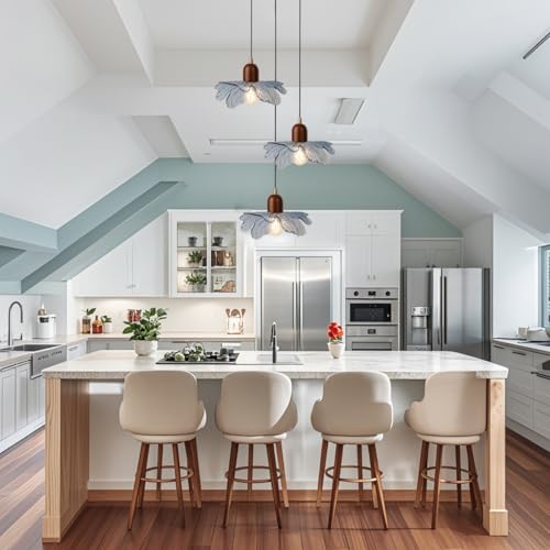 3-Light Blue Floral Pendant Light, Adjustable Hanging Light Fixture | Adjustable 59" Cord, Wood & Glass Construction, Ideal For Kitchen Islands, Dining Rooms, Bedrooms, Living Rooms, Apartments - color: Blue, 3 Lights