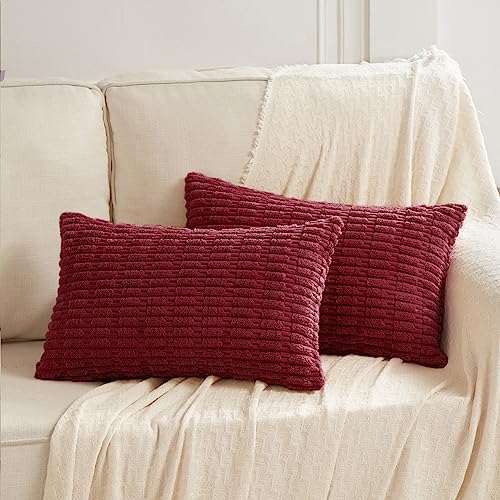 Fancy Homi Decorative Throw Pillow Covers for Bed Couch Bedroom Bench, Soft Corduroy Solid Pillow Case, Rustic Farmhouse Boho Room Decor,24" x 12" (Pack of 1),Burgundy - color: Burgundy, size: 24" x 12" (Pack of 1)
