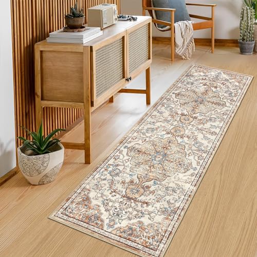 Pauwer Boho Hallway Runner Rug 2x6 Washable Entryway Area Rugs Non Slip Farmhouse Vintage Floor Mat Carpet Runner for Hallways Laundry Room Kitchen Bathroom Bedroom - color: Brown/Blue, size: 2' x 6' (Runner)