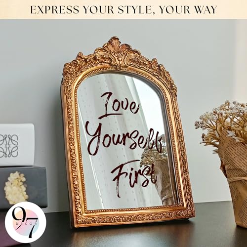 97 Decor Gold Vintage Wall Mirror - Small Gold Mirror for Tabletop and Wall Mounting, Antique Arch Frames for Desk, Small Decorative Mirrors Frame for Home Bedroom, Makeup Room Decor (10x6.8 Inch) - color: Regal Arch