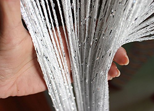 1x2 M Door String Curtain Rare Flat Silver Ribbon Thread Fringe Window Panel Room Divider Cute Strip Tassel for Wedding Coffee House Restaurant Parts, White - color: White