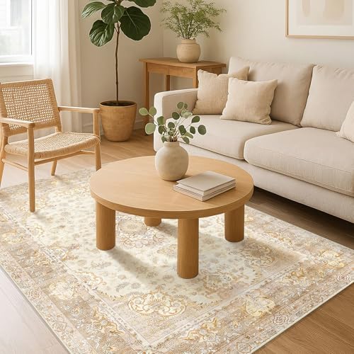 Boho Rug 4'x6.5',Washable Area Rugs for Bedroom Living Room Kitchen Entryway Bedside,Small Vintage Bohemian Distressed Non Slip Carpet,Beige Gold Floral - color: Beige, size: 4'x6.5'